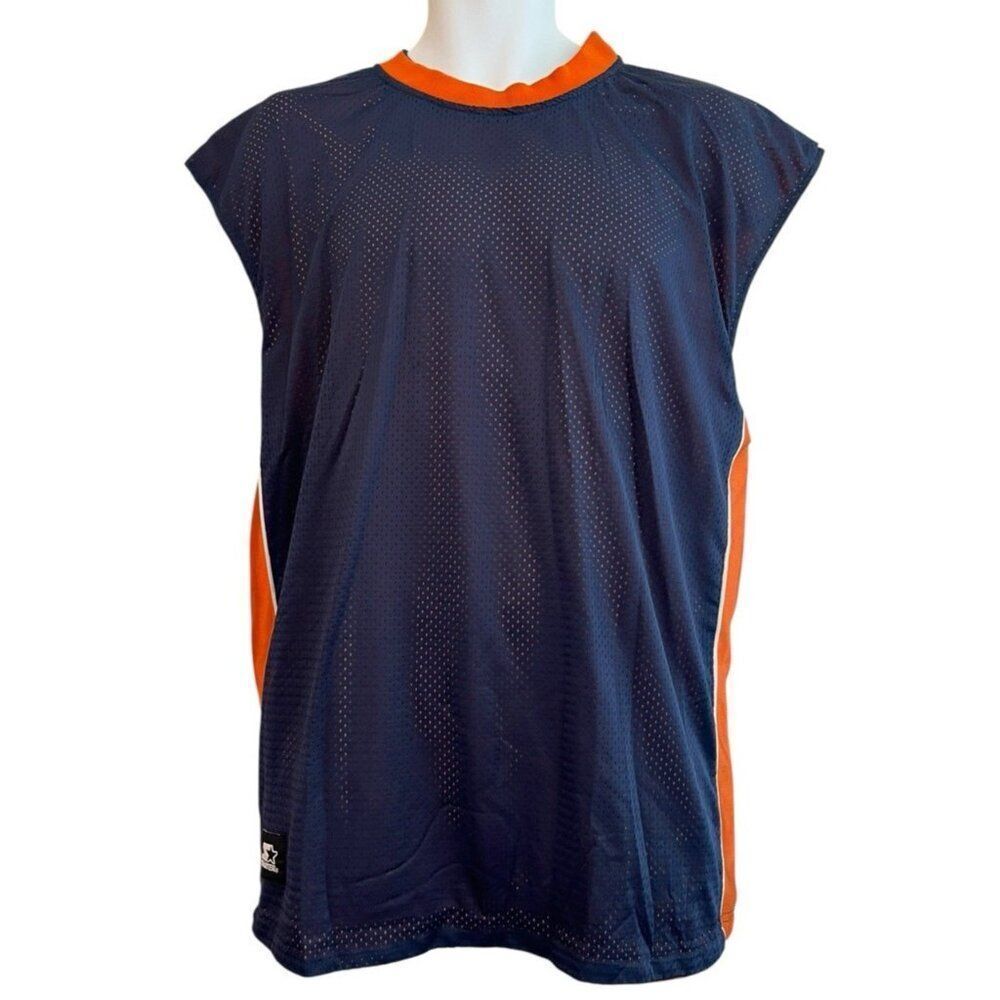 Starter Mens Large Reversible Sleeeless Basketball Jersey Navy Blue Orange Tank